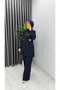 Women's Hijab Navy Blue Tunic Pants Double Suit