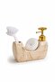 342 Cream Marble Patterned Porcelain Liquid Soap Dispenser with Brush |   Gold Pumped - 3