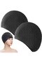 Swim caps 2pc silicone non-slip black long hair. - 4