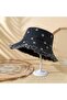 Women's denim bucket hat daisy embroidery dark blue foldable UV.