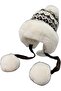 Women's pom-pom ski hat blue/white warm fleece.