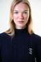 Montagne Cashmere Hair Knit Crop Turtleneck Sweater Navy Blue - 4