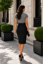 Timeless Elegance – Double-Breasted Collar Detailed Short Sleeve Pencil Dress (Without Belt) - 3