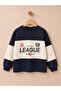 Boy's Front Printed Combed Cotton Sweatshirt Navy Blue - 3