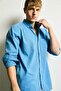 Regular Fit Long Sleeve Linen Blend Shirt - Blue