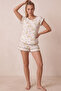 Ecru Yellow Floral Patterned Bürümcük-Krınkıl Shorts Pajama Set 26120175 - 2