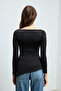Enissia Women's Deep V Neck Stretchy Fabric Bodycon Black Blouse - 6