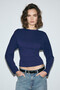 Comino women's round neck fitted stretch fabric Slim Fit navy blue blouse - 4