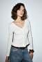 Terrihla women's soft and flexible fabric buttoned v-neck white blouse - 3