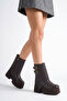 Women's Casual Belted Double Buckle Comfortable Stylish Heloise Brown Rustic Wedge Heeled Boots - 6