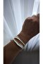 Brass Plated Gold and Detailed Double Appearance Handcuff Bracelet - 4