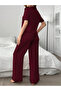 Burgundy Cherry Embroidery Shirt and Pyjama Set - 2