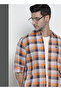 Men Orange Checkered Slim Fit Shirt - 2