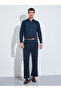 Navy Blue Solid Textured Regular Fit Shirt - 2