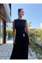 Black Dress with Side Gatherings and Buckle on the Shoulder and Waist - 6