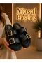 Women's Black Double Buckle Platform Slippers |   Stylish Daily Slippers with Gold Detail - 6