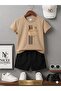 Summer Children's T-Shirt Shorts Unisex (Vertical Three-Line Nice Clothes Printed)