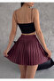 Women's Pleated Elastic Waist Shiny Lacquer Fabric Mini Skirt, Doesn'T Show under Clothes, 45 cm - 4