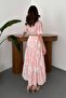 Women's Pink Dress Shirt Collar Midi Length Embroidered Lace-Up Sleeves Patterned - 5
