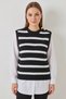 Women's Shirt Sleeve Detailed Knitwear Sweater Black White