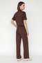 Women's Stand Collar Cardigan with Stopper, Wide Leg Pants, Bitter Brown Set - 5