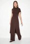 Women's Asymmetrical Cut Blouse with Elastic Waist and Pocket Detail, Loose Bitter Brown Trousers Set - 3