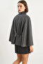Women's Gold Button Detailed Belted Poncho Anthracite - 6