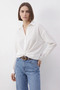 Women's Casual Striped White Shirt with Gathered Detail on the Front - 4
