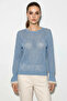 Women's Openwork Crew Neck Flounce Sleeves Lightweight Flowy Knitwear Baby Blue Sweater