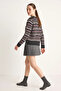 Women's Shoulder Patch Patterned Knitwear Anthracite Sweater - 6
