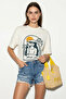 Women's Hello Sea Printed Crew Neck Oversize Basic White T-Shirt
