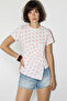 Women's Polka Dot Patterned Crew Neck Draped Asymmetrical Cut White Pink Blouse - 2