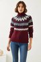 Women's Jacquard Raglan Knitwear Burgundy Sweater