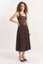 Women's Pleated Detailed Midi Length Belted Brown Skirt - 2