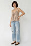 Women's V-Neck Bow Detailed Thin Strap Backless Gipe Beige White Blouse - 2