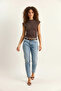Women's Degaje Collar Polka Dot Lycra Brown Beige Blouse with Side Gathered Detail - 3