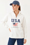 Women's Usa Printed Stand Collar White Sweatshirt - 2
