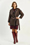 Women's Ethnic Patterned Belted Oversize Bitter Brown Kimono - 2