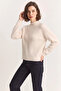 Women's Crew Neck Raglan Sleeve Knitted Patterned Soft Textured Knitwear Cream Sweater - 6