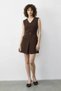 Women's V-Neck Belt Detailed Mini Bitter Brown Dress
