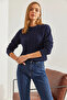 Women's Patterned Knitwear Navy Blue Sweater - 5