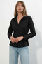 Women's Classic Collar Basic Black Shirt - 2