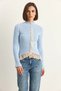 Women's Lace Detailed Half Turtleneck Buttoned Ribbed Knitwear Baby Blue Cardigan - 3