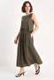 Women's Thick Strap Blouse Elastic Waist Skirt Modal Khaki Set - 6
