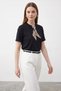 Women's Basic Black T-Shirt with Buckle Scarf Detail - 3