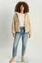 Women's Hooded Lined Teddy Cream Coat - 7