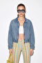 Women's Oversized Denim Ice Blue Jacket with Zipper Belt Detail