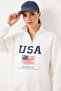 Women's Usa Printed Stand Collar White Sweatshirt - 5