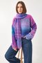 Women's Crew Neck Knitted Scarf Fuchsia Turquoise Sweater - 6