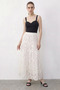 Women's Elastic Waist Self-Patterned Lined Midi Ecru Skirt - 4